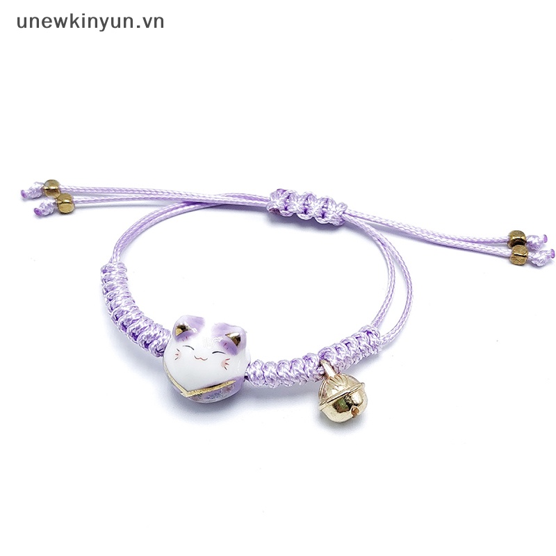Vòng Tay Bện Dây Đỏ May Mắn Mặt Hình Mèo May Mắn Bằng Gốm Sứ Có Thể Điều Chỉnh