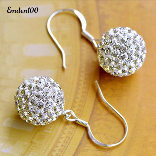 Bông Tai Thời Trang Kiểu Móc Mạ Bạc Đính Pha Lê Trong Suốt