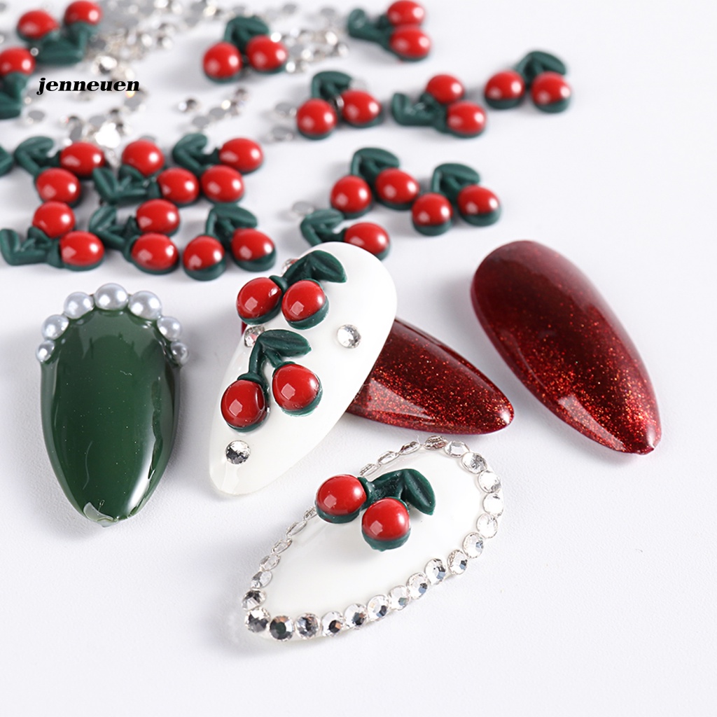 Set 20 / 40 Phụ Kiện Trang Trí Móng Tay Họa Tiết Cherry 3D Màu Sắc Tươi Sáng