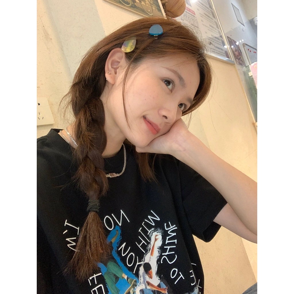 SUXI Áo Thun Cotton Cổ Tròn Ngắn Tay Dáng Rộng In Hình Thời Trang Mùa Hè Dành Cho Nữ