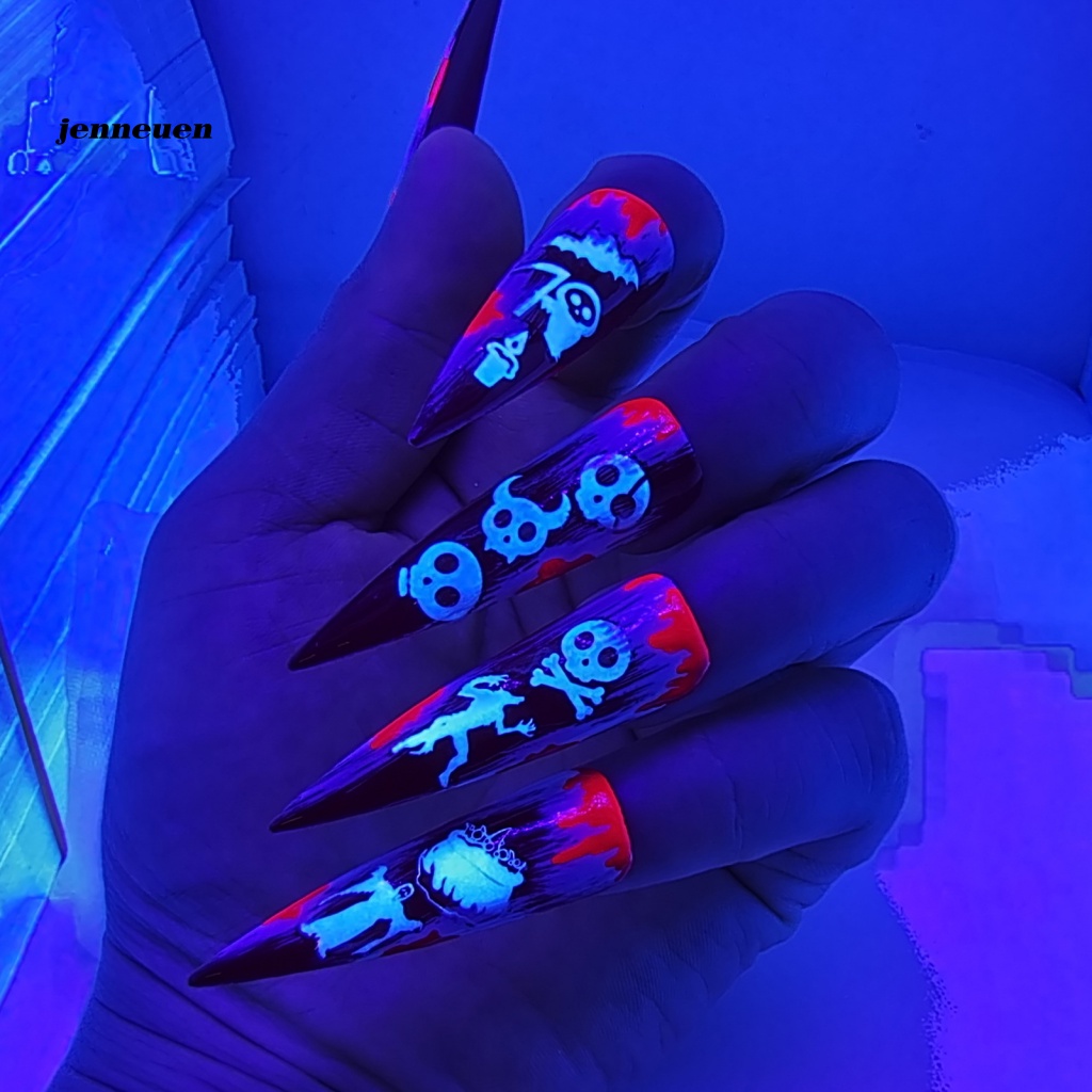Set 12 Nhãn Dán Móng Tay Dạ Quang Tự Dính Họa Tiết Halloween Tinh Tế