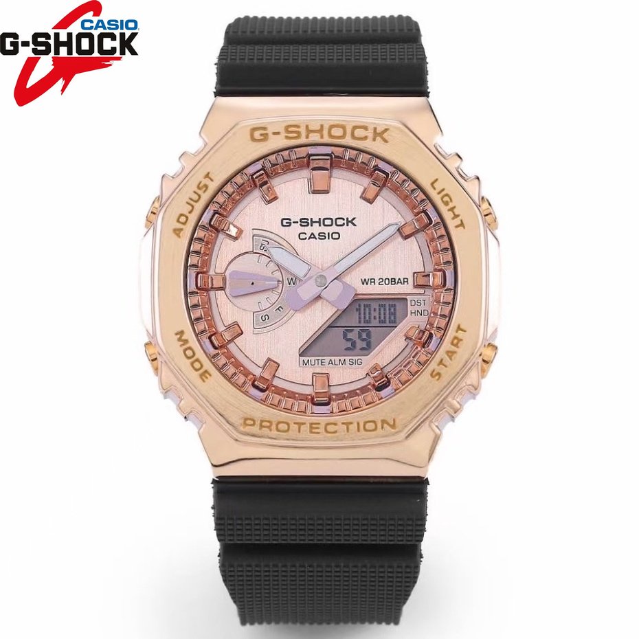 Đồng hồ thể thao dòng thép không gỉ GM-2100 Rose Gold Classic GM2100 Dây đeo đồng hồ nhựa f857