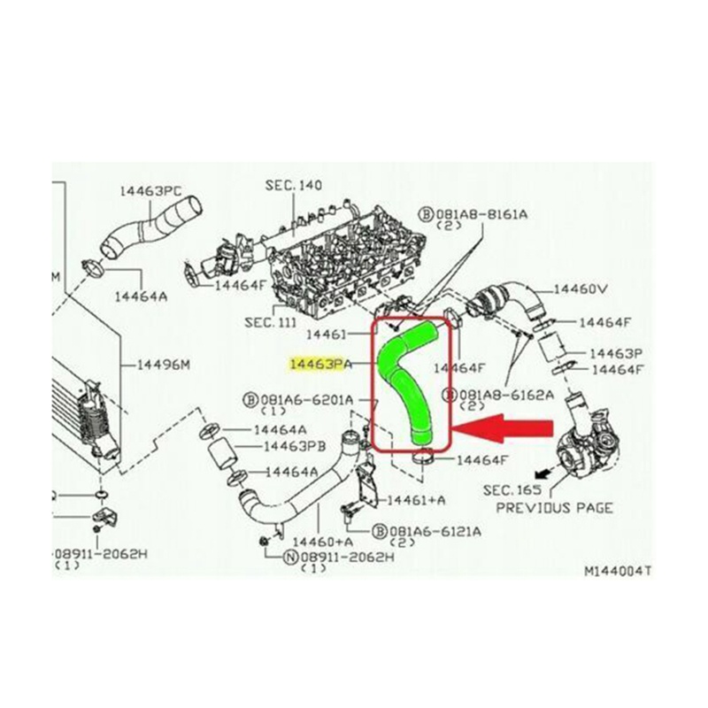 Ống Turbo Thay Thế Cho Nissan Navara NP300 D22 D40 2.5 DCI 14463EB71A 14463EC01A
