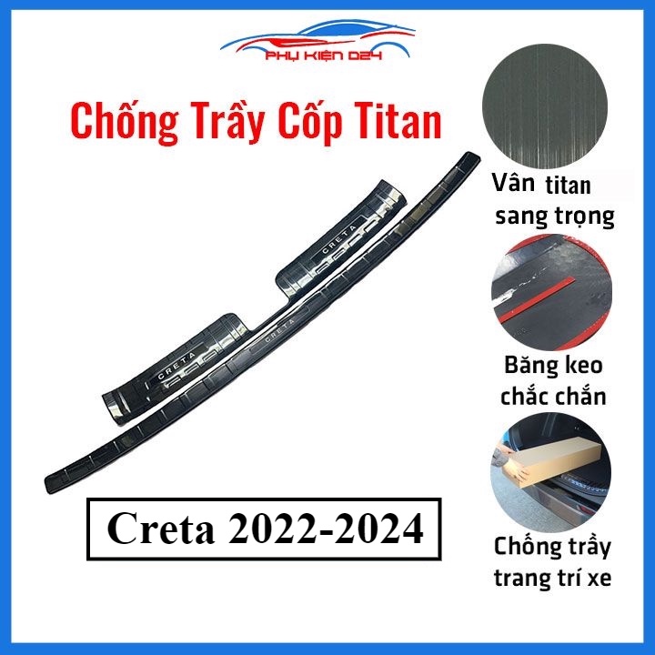 Ốp chống trầy cốp Creta 2022-2023-2024 thép không gỉ vân Titan chống trầy bảo vệ xe