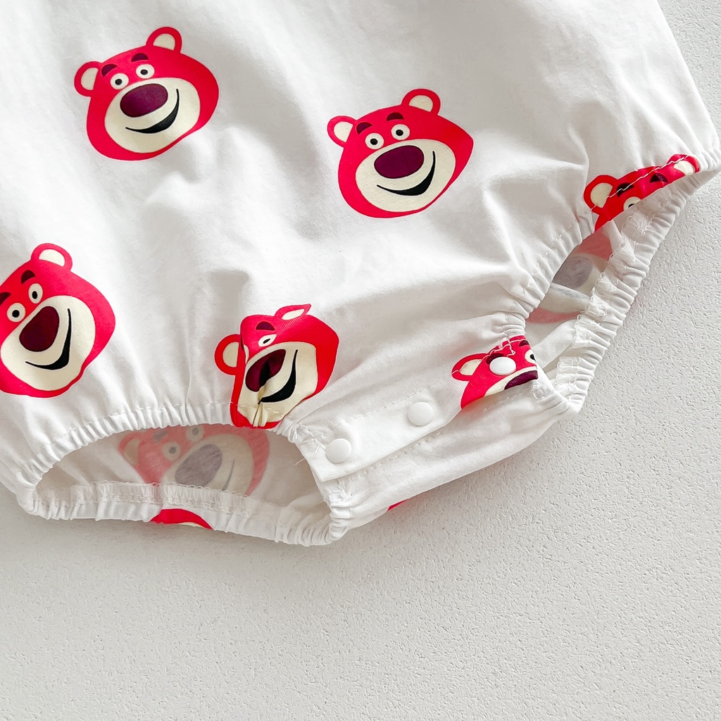 Áo Liền Quần Ngắn Tay Họa Tiết Gấu Và Dâu Tây Thời Trang Mùa Hè Cho Trẻ Em 0-2