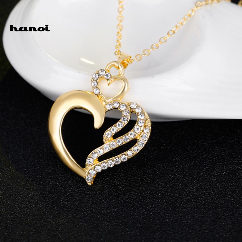 Bộ Trang Sức Mặt Trái Tim Rỗng Đính Đá Thời Trang