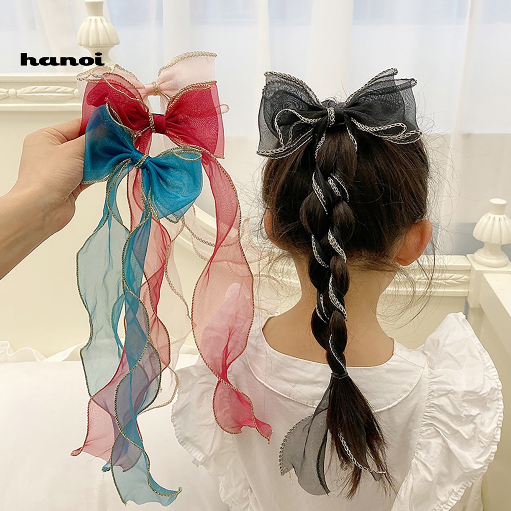 Kẹp Tóc Đính Nơ Ruy Băng Dài Phong Cách Hàn Quốc Cho Nữ