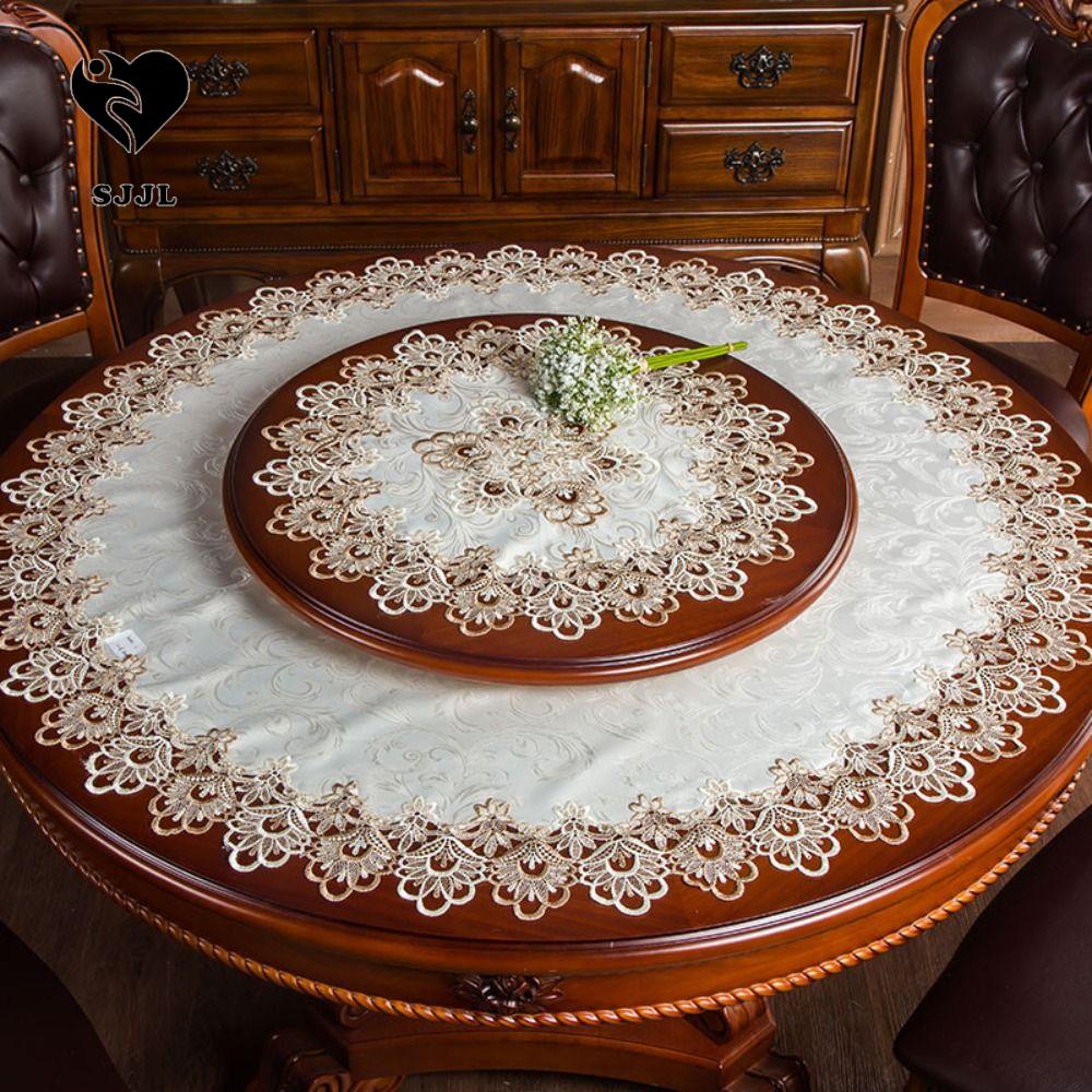 Khăn Trải Bàn Tròn Phối Ren Trang Trí Tiệc Cưới Chất Lượng Cao Ốp