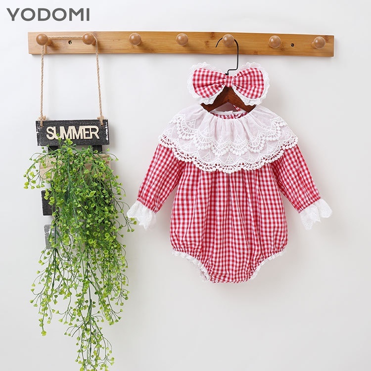 Áo Liền Quần Có Băng Đô Họa Tiết Caro Dễ Thương Cho Bé Gái 0028