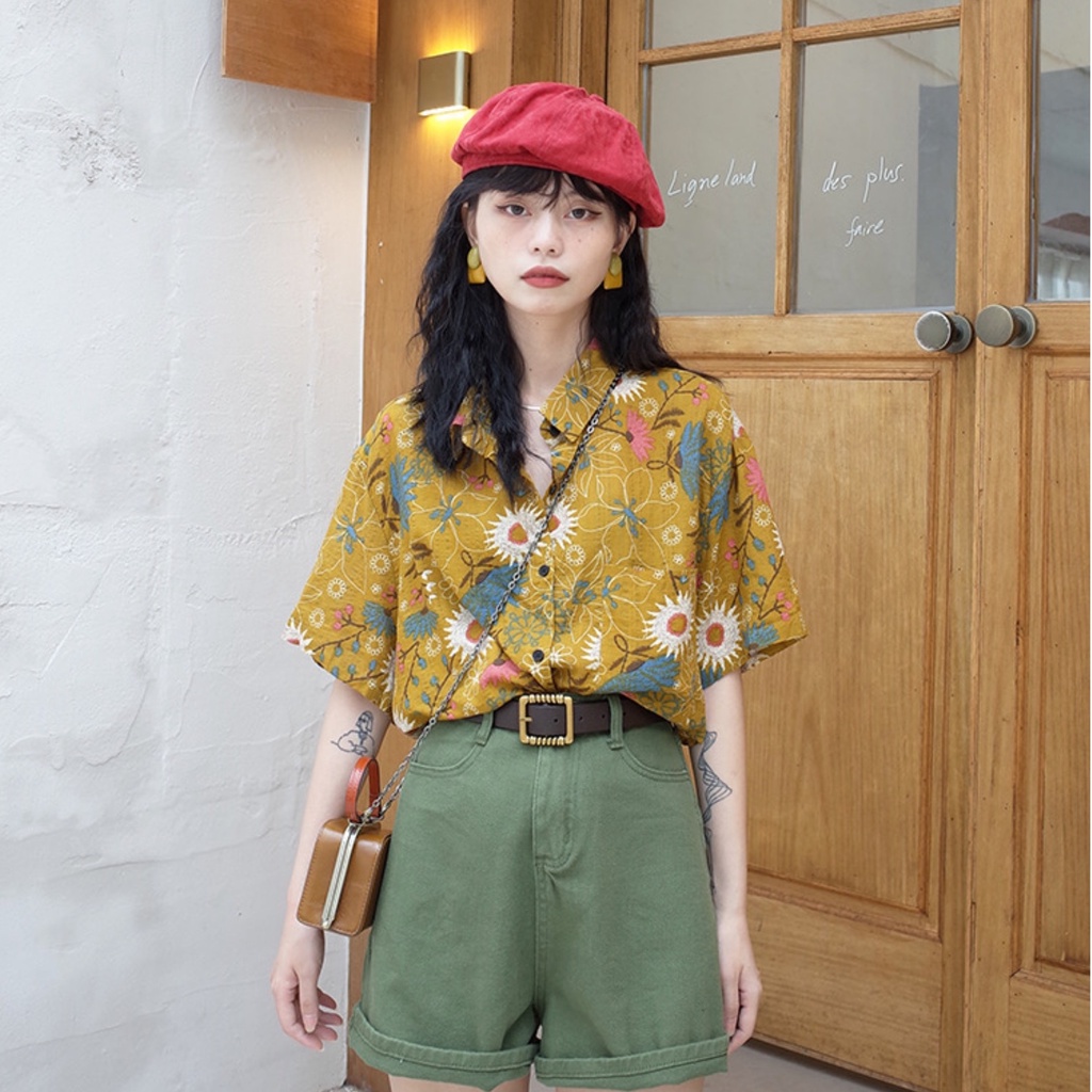 Áo Sơ Mi Chiffon Tay Ngắn In Họa Tiết Hoa Thời Trang Mùa Hè Cho Nữ