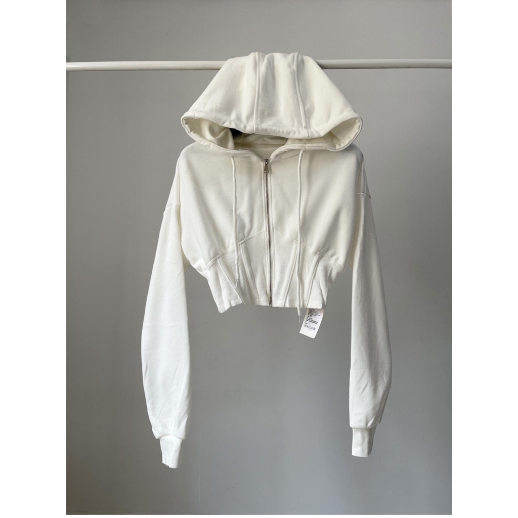 Áo Hoodie Màu Trơn Siêu Ngắn Eo Hẹp Phong Cách Âu Mỹ Cổ Điển Cho Nữ