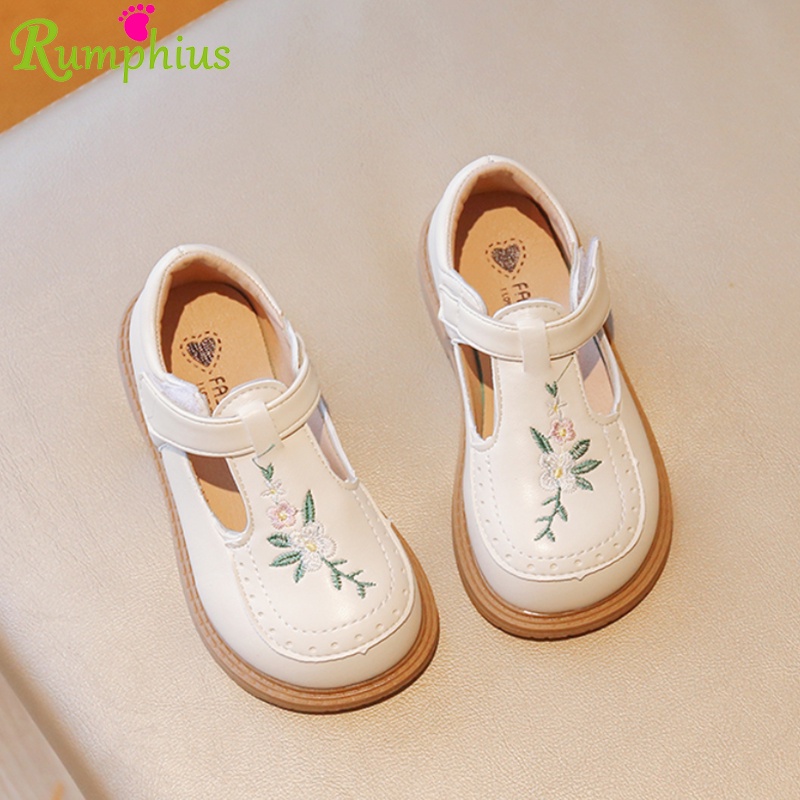 Rumphius Giày Da Đế Mềm Chống Trượt Thêu Hoa Phong Cách Cổ Điển Dành Cho Bé Gái Size 21-35