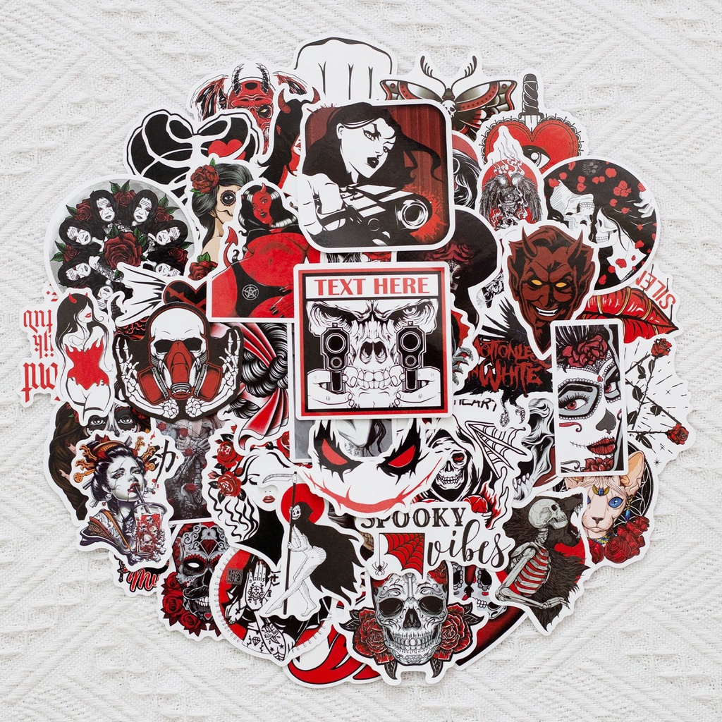 Set 50 Miếng Dán Trang Trí Vali / Laptop / Điện Thoại / Sổ Tay Hình Quỷ Kinh Dị Phong Cách Punk Gothic
