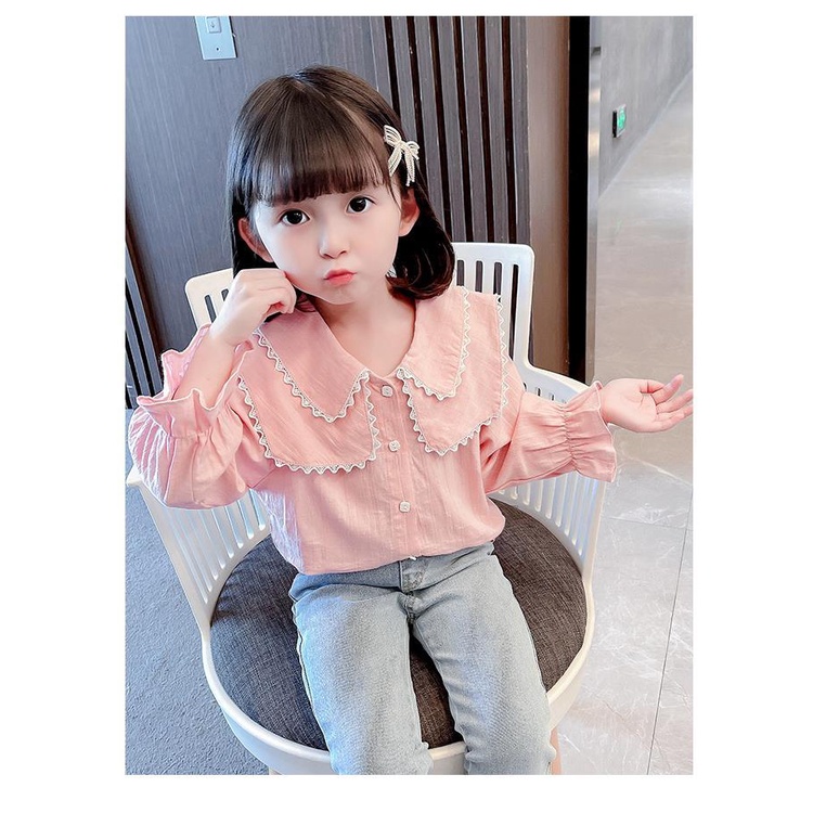 Áo Ren Tay Dài Màu Sắc Trơn Phong Cách Hàn Quốc Dành Cho Bé Gái