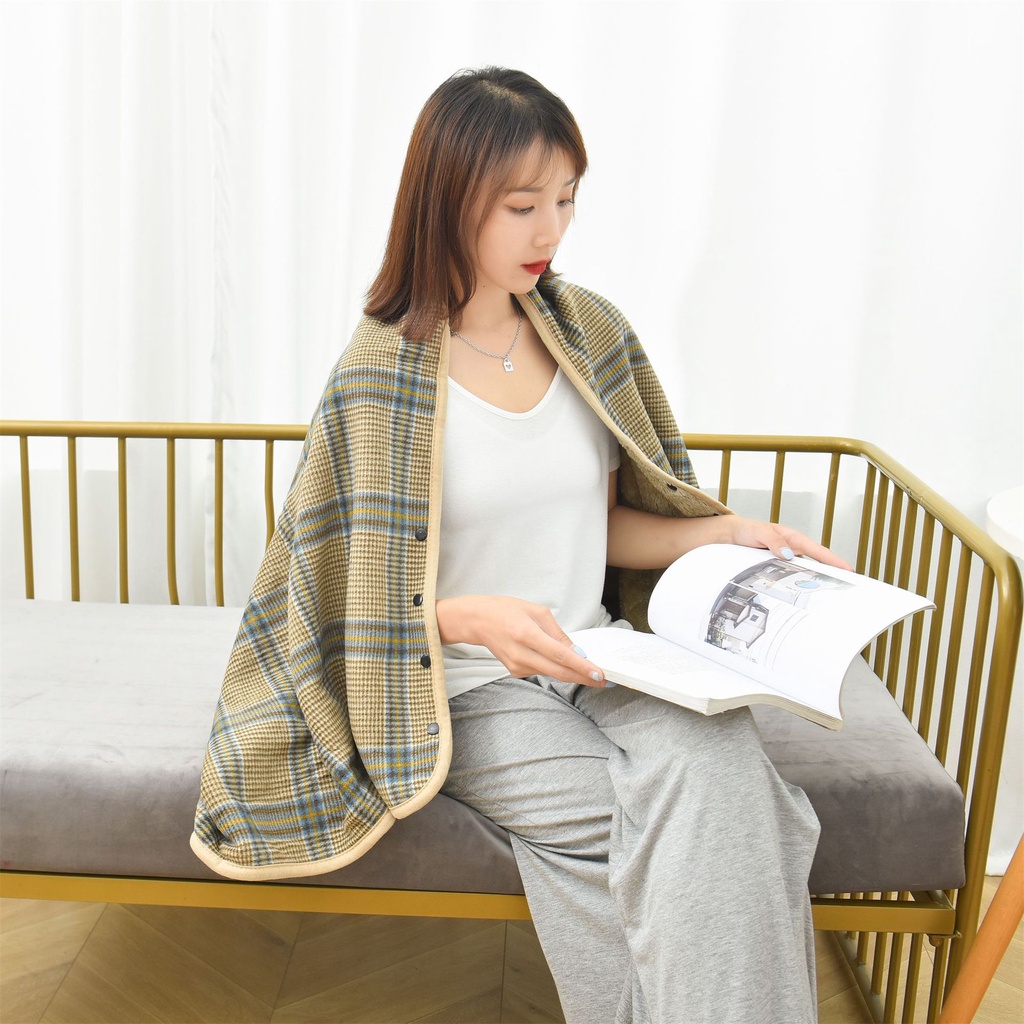 Chăn Choàng Flannel Dày Dặn Có Khóa Cài Tiện Dụng Cho Văn Phòng
