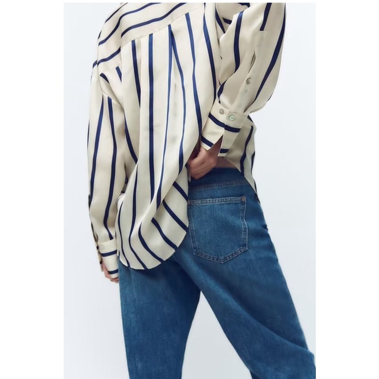 Áo Sơ Mi Zara Vải Satin Dáng Rộng Kẻ Sọc Cá Tính2068402