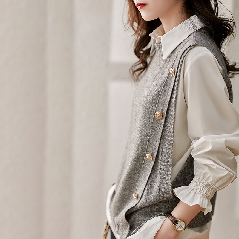 Casual fashion knitted waistcoat spring and autumn fashionable internet celebrity temperament slimming age-reducing knitted waistcoat fashionable MC ornament MZTC
