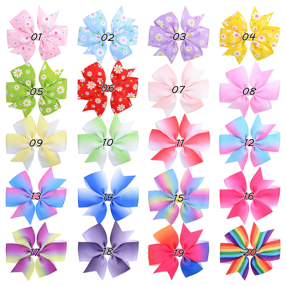 Set 2 Kẹp Tóc Nơ Ruy Băng Màu Sắc Tuyến Tính 3.2 Inches