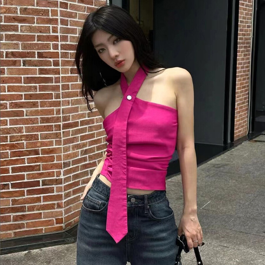 Klalien Áo Hai Dây Màu Đỏ Trơn Thời Trang Mùa Hè 2023 new Y2K