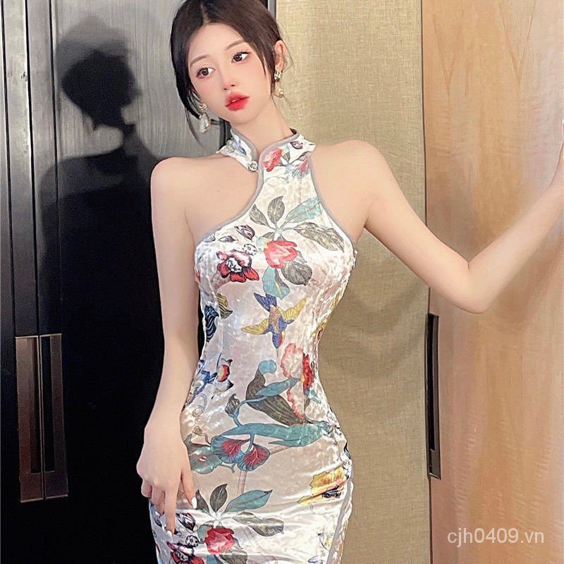 Đầm Sườn Xám Eo Cao Hở Vai Xẻ Tà Quyến Rũ Thời Trang Mùa Hè 2022 Cho Nữ