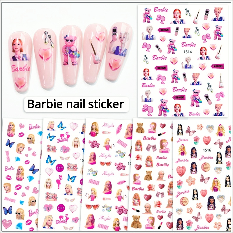 Sticker Dán Móng Hình Búp Bê Barbie Dễ Thương