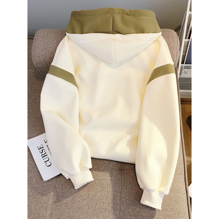 Love pink trùm đầu lông cừu lót dày áo len nữ nhỏ 2023 phong cách mới phong cách preppy lỏng lẻo 100kg hàng đầu