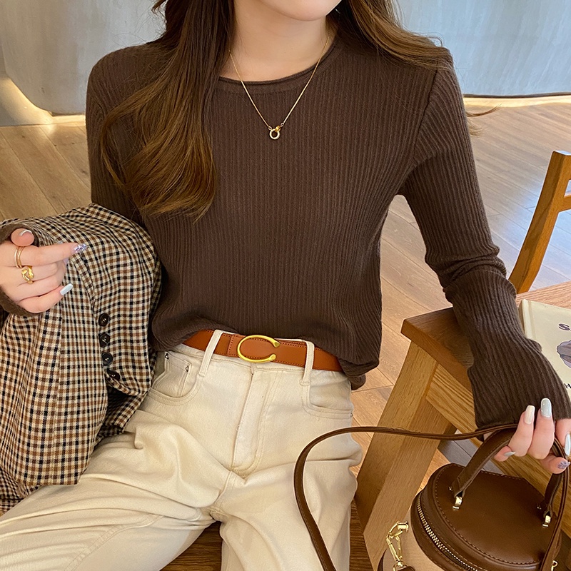 White bottoming shirt Women's Spring and Autumn inner round neck knitwear loose top new autumn and winter cashmere sweater MC pack WDQX