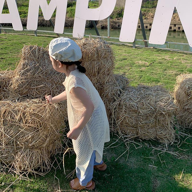 Đầm Dệt Kim Phối Lưới Thời Trang Mùa Hè Hàn Quốc 2023 Mới Cho Bé Gái