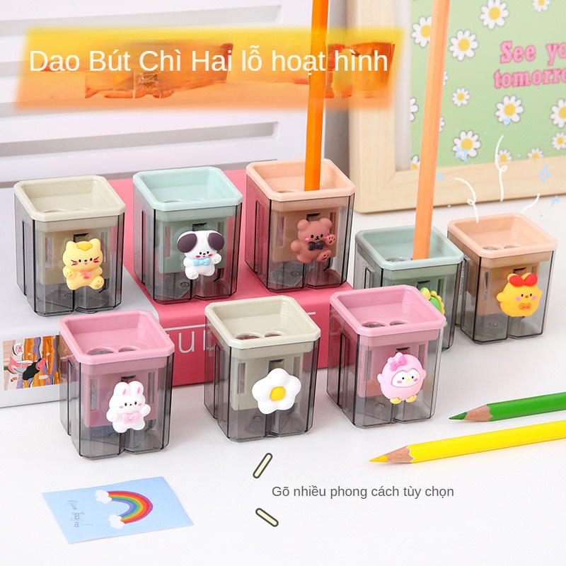 Đồ Chuốt Bút Chì Hai Lỗ Dày Dặn Họa Tiết Hoạt Hình Dễ Thương