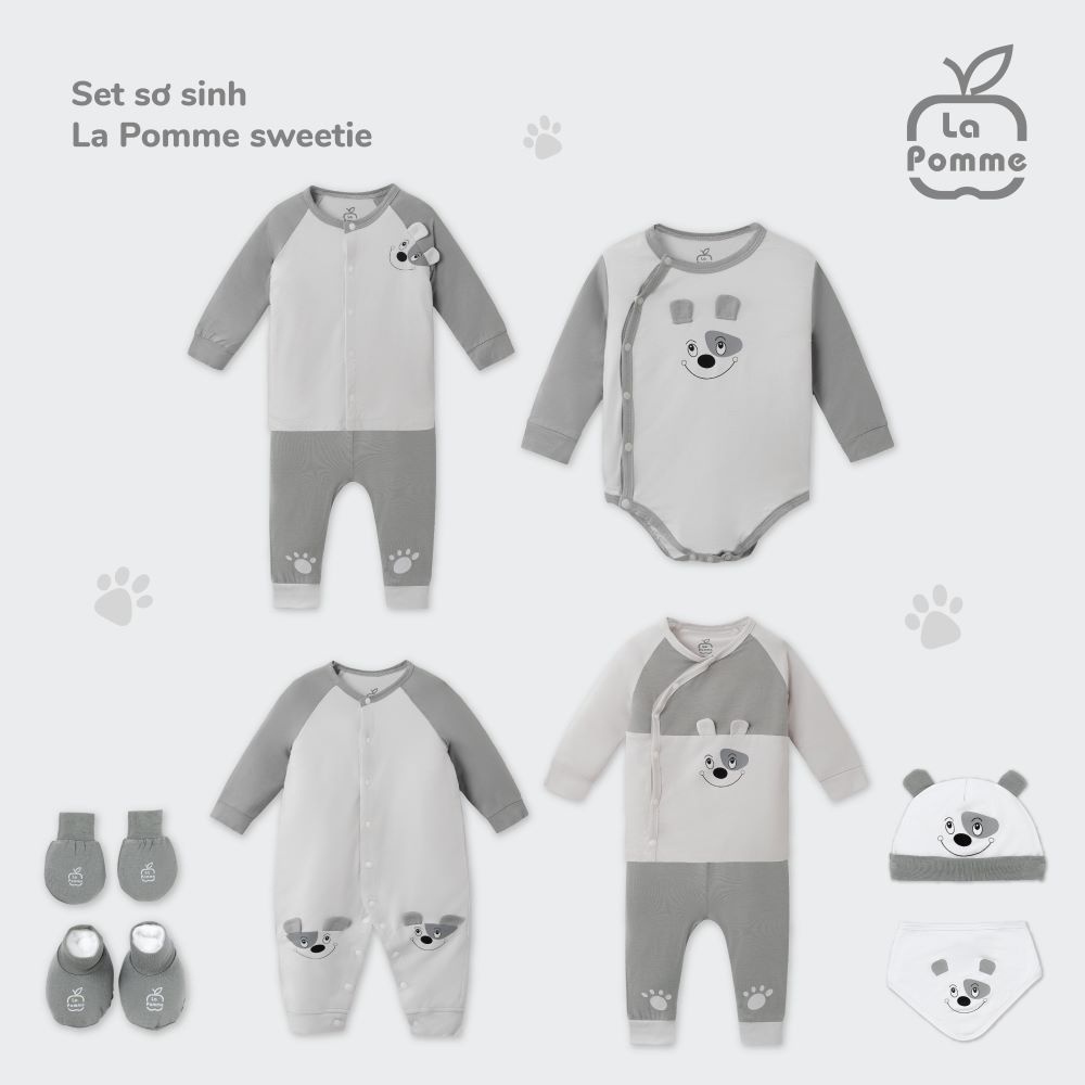 La Pomme - Body chip dài tay La Pomme sweetie - Cam Ghi nâu NB 0M 3M