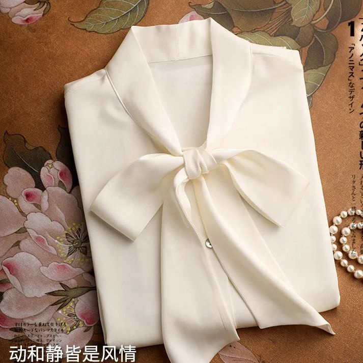 Áo Sơ Mi Chiffon Màu Sắc Trơn Thắt Nơ Xinh Xắn Thời Trang Cho Nữ