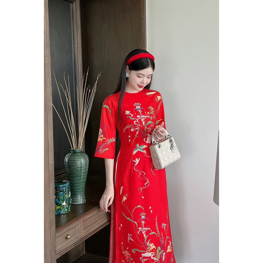 Áo dài cách tân chất liệu tơ óng in họa tiết cao cấp-  Xưởng Áo Dài Cách Tân - AD64