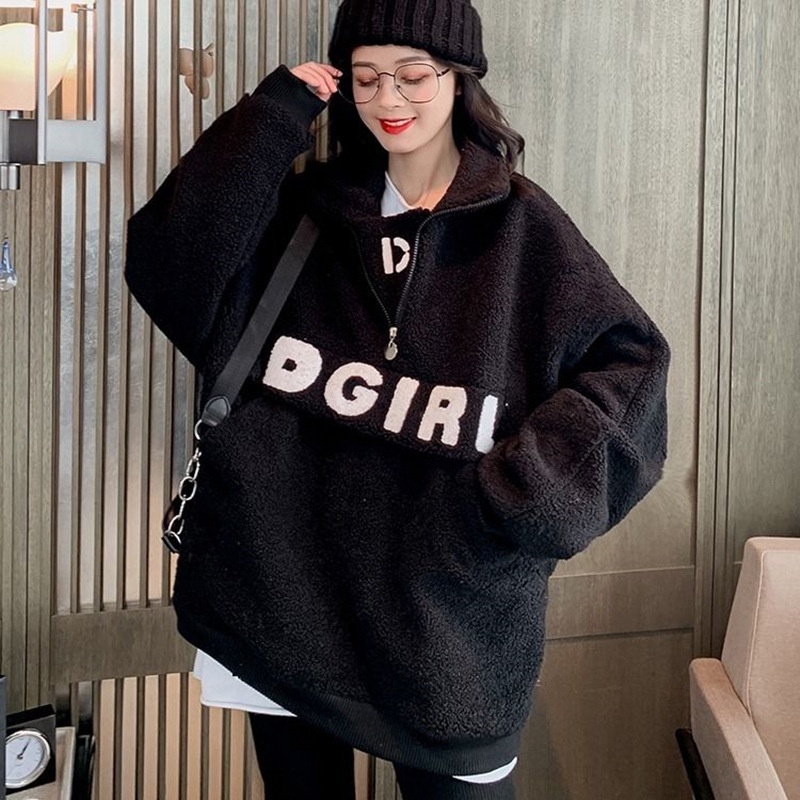 Áo hoodies mùa thu đông mới của Nhật Bản và Hàn Quốc phong cách Hồng Kông cổ đứng có khóa kéo