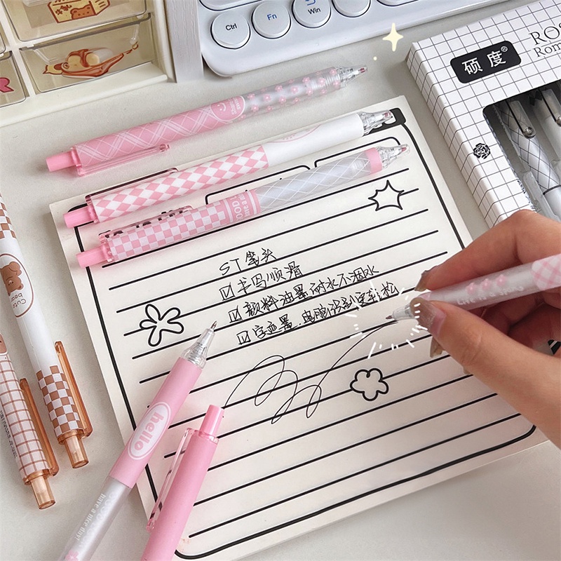 1set / 6pcs bút đẩy dễ thương 0.5mm bút ký sinh viên để bàn văn phòng phẩm cung cấp quà tặng
