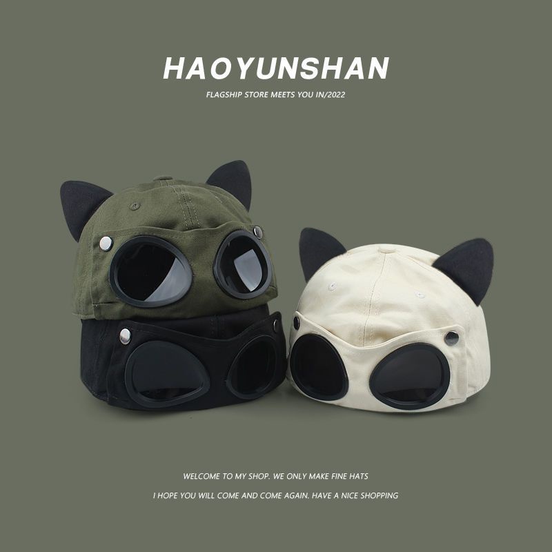 Mũ Lưỡi Trai Hình Tai Mèo Đeo Kính Mát Phong Cách Hip hop Hàn Quốc Dễ Thương