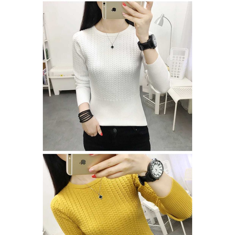 Áo Thun Sweater Dệt Kim Tay Dài Cổ Tròn Thời Trang Mùa Thu Cho Nữ