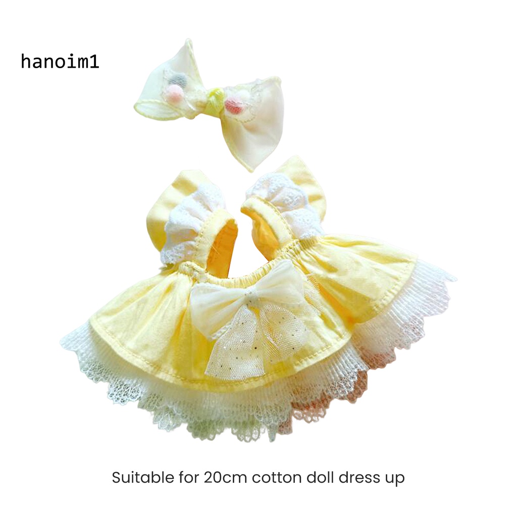 Ys2 1 bộ 20cm quần áo búp bê dễ thương nơ ren hem màu rắn phong cách ngọt ngào hai-piece set dressing-up bông có thể đeo được búp bê nhồi bông công chúa váy cài tóc giả vờ trò chơi