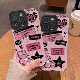 IPhone 14 / 15 / 16 / 17Promax 11pro Max 11 12 / 13 / 6 / 7 / 8Plus / X Max Love English Bear Phone lambskin Case Bao gồm tất cả TPU Vỏ mềm chống rơi
