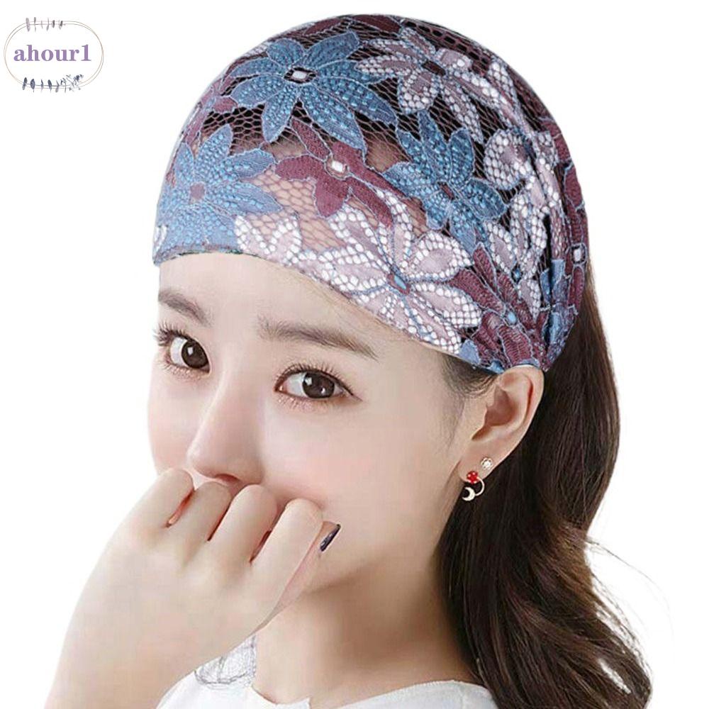 Ahour1 vòng cài tóc ren hợp thời trang hoa đội đầu rỗng cho bé gái trang điểm bandaba khăn xếp màu trắng che tóc cho phụ nữ băng đô nữ
