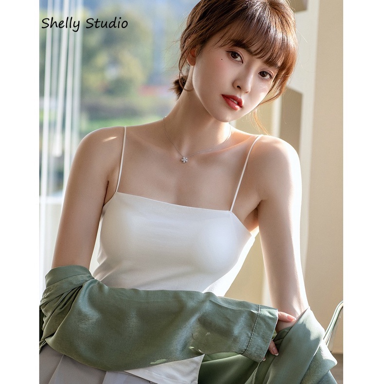 Áo Hai Dây Dáng Dài / Ngắn Màu Đen Có Đệm Ngực Cho Nữ