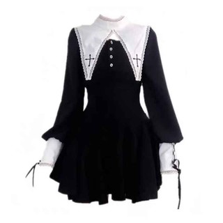 Đầm Lolita Giả Hai Mảnh Lưng Cao Màu Đen Dễ Thương Xinh Xắn Dành Cho Nữ