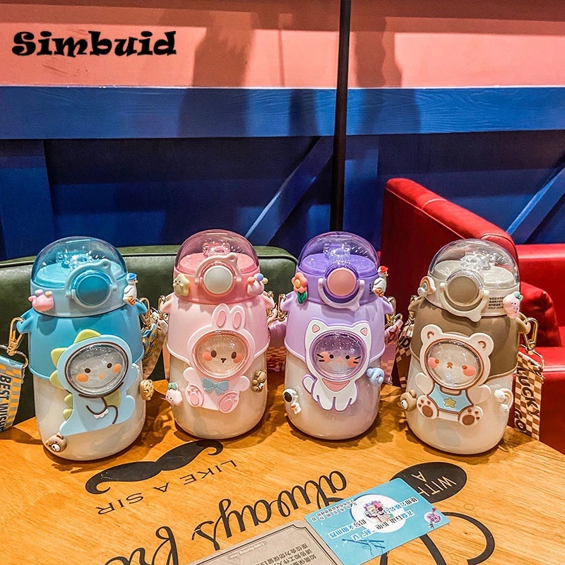 Dễ Thương Bình Nước Có Ống Hút Họa Tiết Hoạt Hình Đáng Yêu Cho Trẻ Em