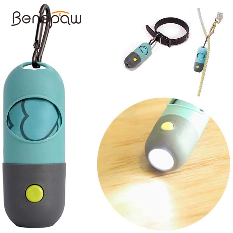 Benepaw portable led light dog poop bag dispenser kim loại bền clasp túi chất thải vật nuôi nhà phân phối dễ dàng dây xích đính kèm