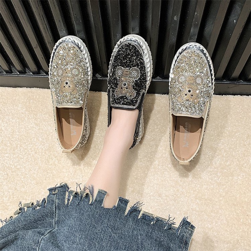 Hong Kong Premium shoes❥Rhinestone fisherman shoes của phụ nữ casual sequin shallow mouth flat slip-on shoes