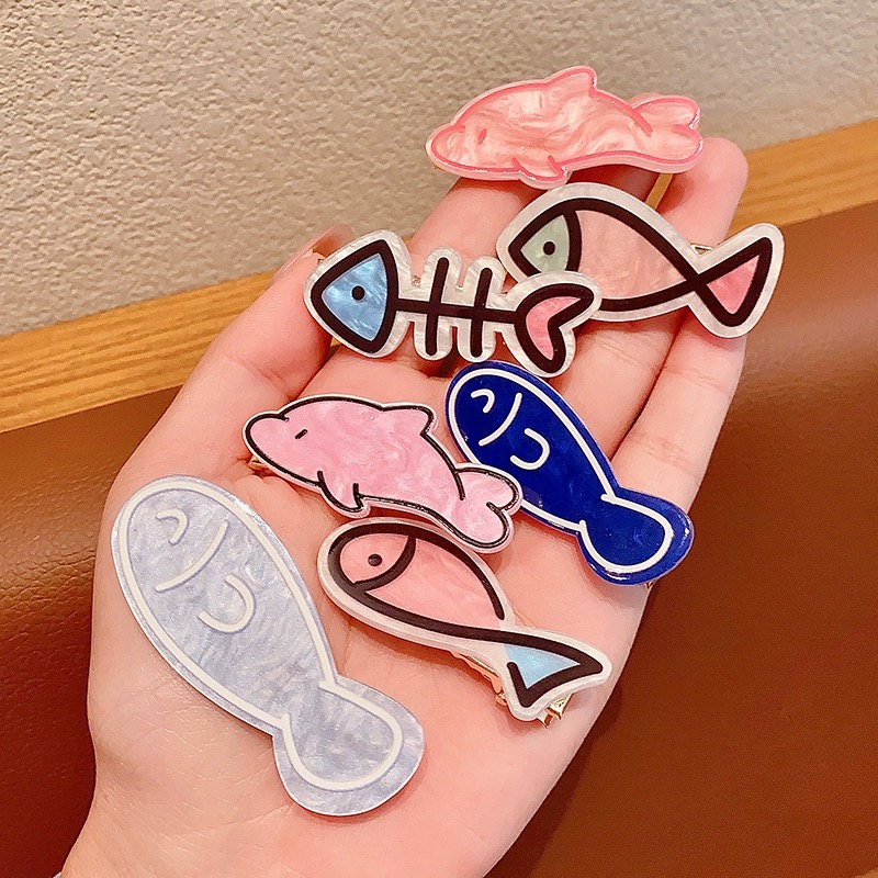 Kẹp Tóc Hình Xương Cá Nhỏ Phong Cách Đại Dương ins Kẹp Tóc Gãy Bên Hông Dopamine Vui Nhộn Cho Bé Gái
