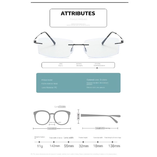 【-0°~-400°Kính không gọng kính gọng vuông nhỏ gọng không gọng siêu-ánh sáng gọng không gọng cho nam và nữ anti-blue anti-radiation flat light mirror
