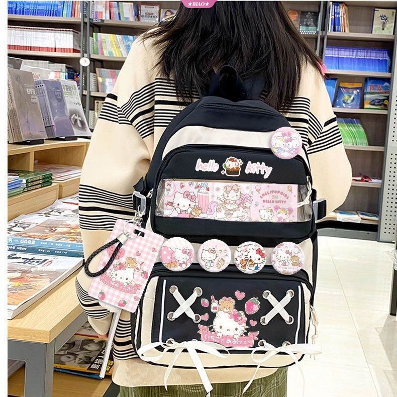 Sanrio hello kitty túi mới phong cách đại học hàn quốc ba lô sinh viên dung lượng cao túi đi học thiết kế sang trọng túi đeo vai y2k túi đựng máy tính xách tay