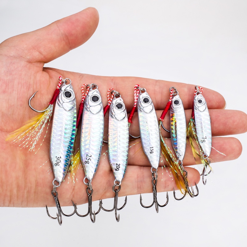 1 cái kim loại jig câu cá lure 7g / 10g / 15g / 20g / 25g / 30g đồ câu cá chìm chậm 8 màu 3d eyes mồi câu cá laser nhân tạo