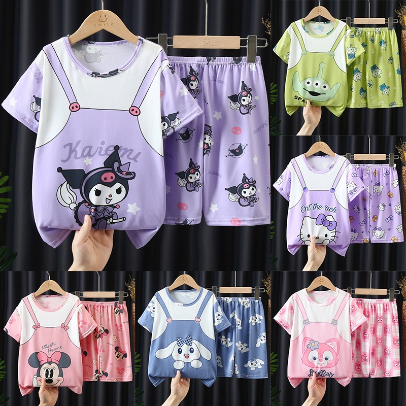 Bộ đồ ngủ hello kitty cho trẻ em và bé gái kuromi cinnamoroll bộ đồ ngủ hoạt hình dễ thương quần đùi ngắn tay mùa hè