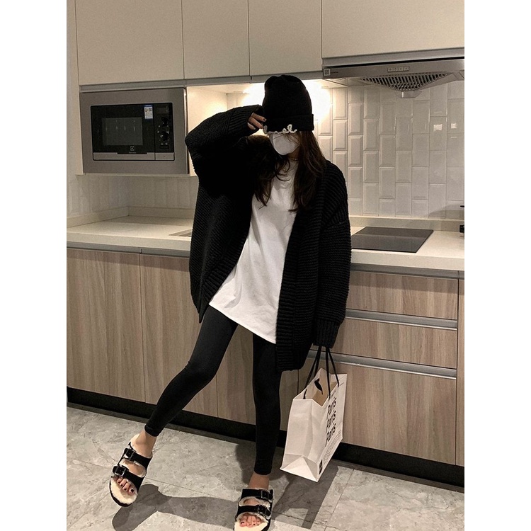 Áo Khoác Len Cardigan Dày Dáng Rộng Dài Vừa Phải Thời Trang Cho Nữ